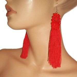 Red Lace Tassel Earrings, Red Earrings, Long Red Earrings, Sexy Red Earrings